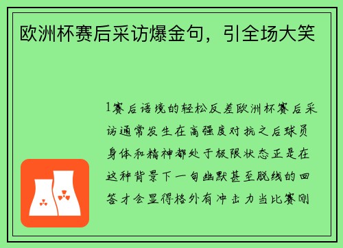 欧洲杯赛后采访爆金句，引全场大笑