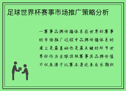 足球世界杯赛事市场推广策略分析